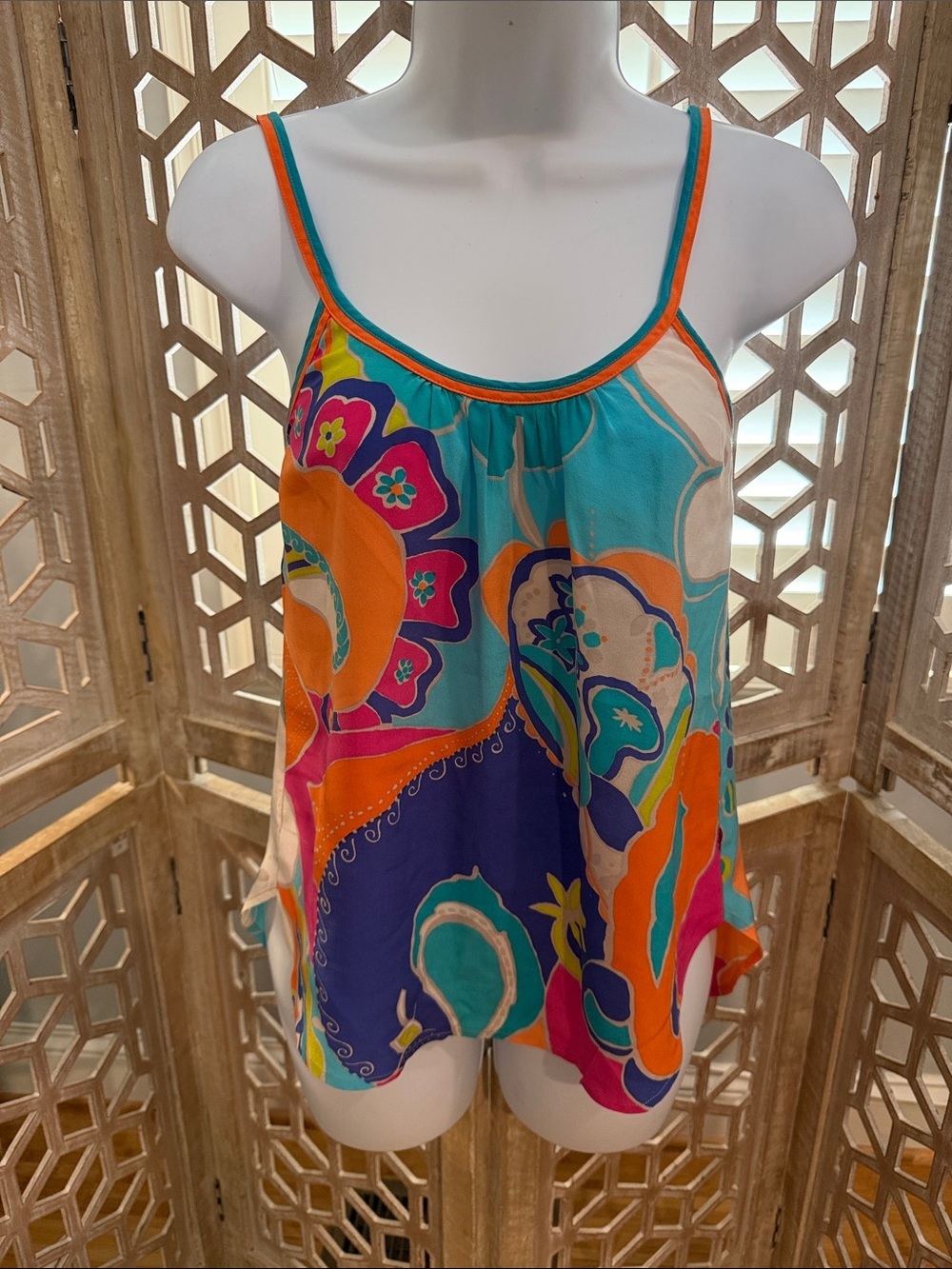 Trina Turk Women’s Multicolor Retro Floral Print Spaghetti Strap Top Sz "P" (XS)